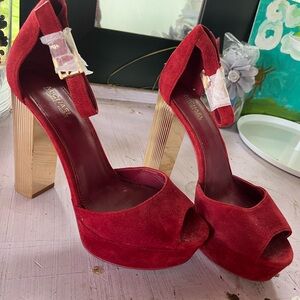 MICHAEL Michael Kors Red Suede Peep-Toe Heels